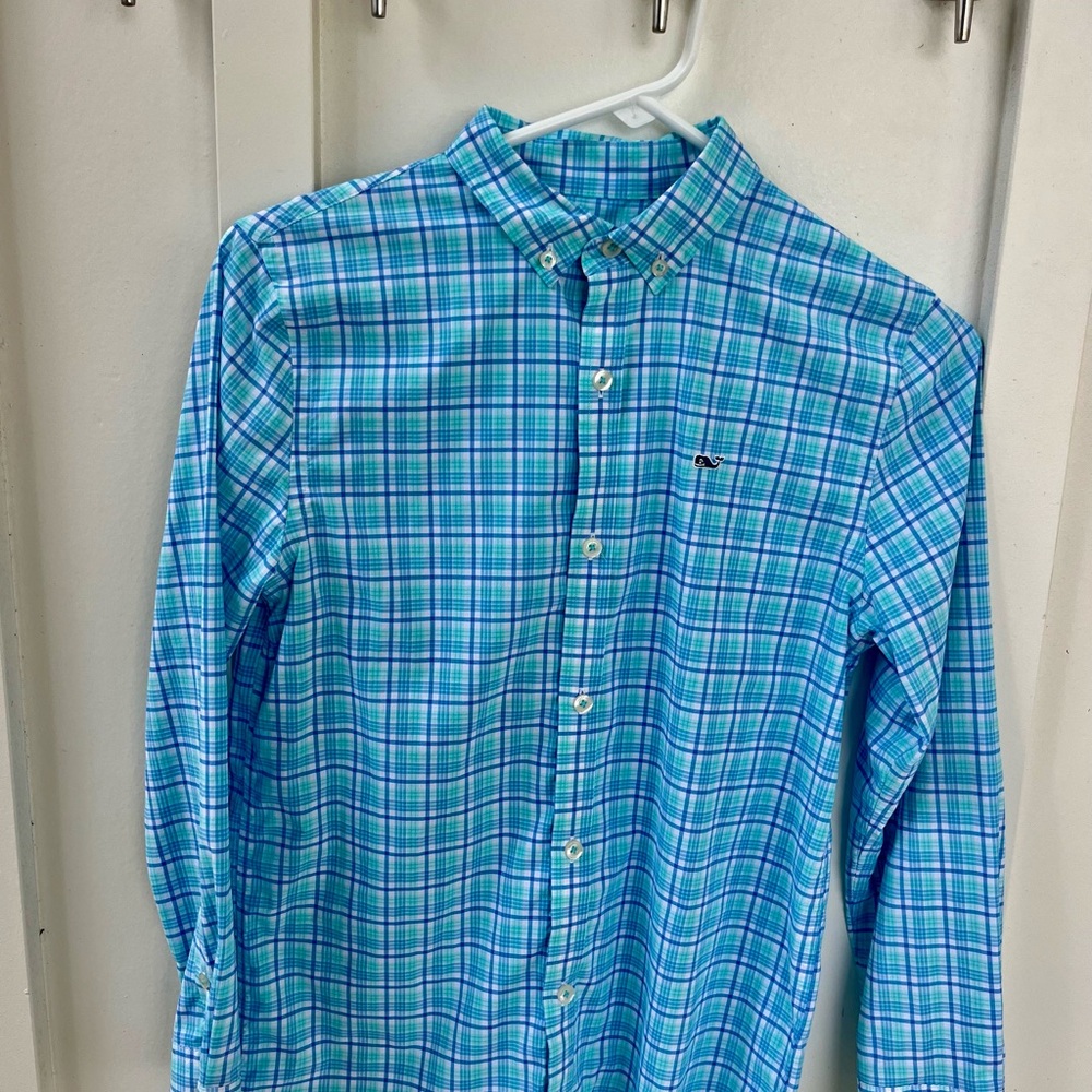 Vineyard Vines Blue Plaid Boys Youth Medium Shirt